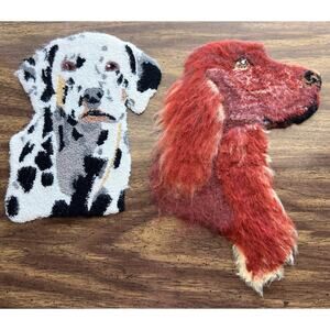 Vtg Punch Needle Embroidery Applique Patches Dogs Dalmatian Retriever Lot of 2